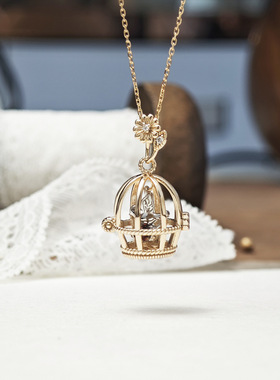 S925银红石榴花鸟笼可开合吊坠