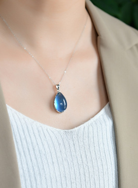 天然海蓝宝水滴吊坠s925银镶嵌