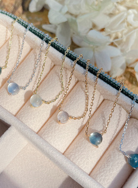 日系银镀14K金月光石项链