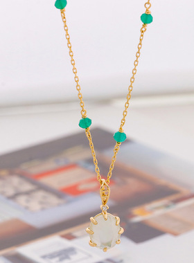 合歌物语绿紫晶+白贝玉髓项链