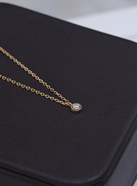 日系通勤百搭锁骨链 925纯银镀金迷你单钻莫桑钻圆形项链简约百搭