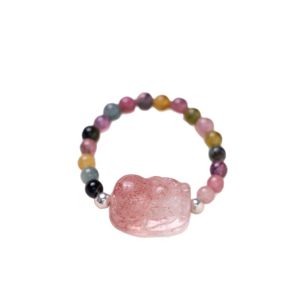 Natural Tourmaline Pixiu Garnet Good Luck Ring