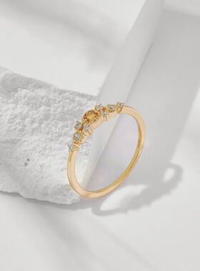 轻奢繁星S925银镀金黄水晶女戒