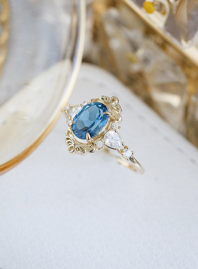 轻奢伦敦蓝托帕石S925镀14K戒指