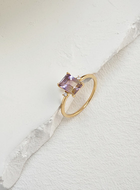 925银紫黄晶八角长方镀金戒指