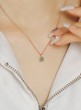 日系简约海蓝宝S925镀金项链女