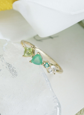 轻奢简约S925银镀金橄榄石戒指