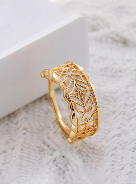 法式宫廷S925银镀14K金镂空戒指