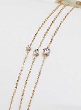 925银14K镀金单钻手链可调节