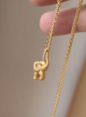法式复古小象招财缎带拉丝项链