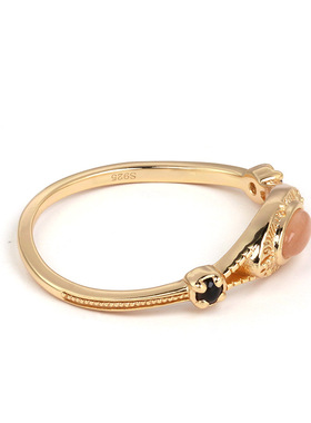 轻奢复古S925银镀金月光石女戒