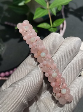 手工粉水晶白蝶贝发夹仙气粉色珠珠侧边夹少女温柔贝母发卡头饰