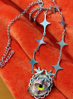 不南兽原创手工制暗黑双飞燕眼球科学怪人星星锁骨链
