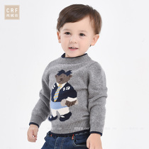 Boy pure cashmere Shirt child 100% Mountain cashmere small Bear fur coat baby cartoon round collar thickened Hongye tripod head line