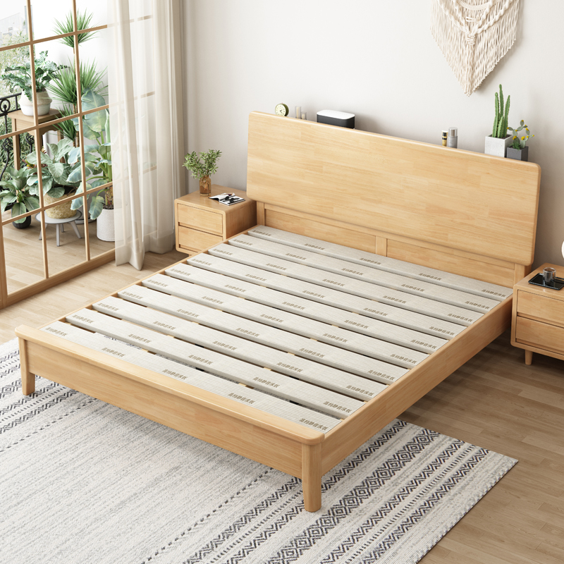 北欧实木床现代极简1.5米小户型家用1.8主卧双人床气压高箱储物床 - 图0