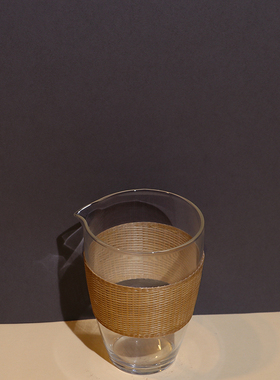 佰艺轩非遗竹编玻璃公道杯 竹编分茶杯 功夫茶具配件