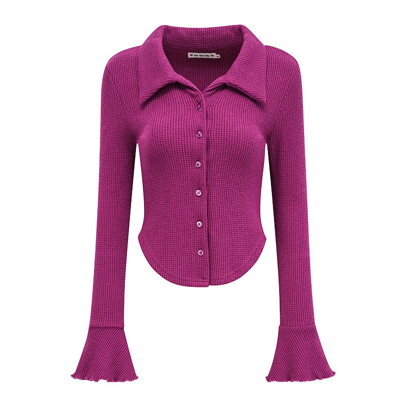 【清仓】Go Girl Go 自制欧美风弧形下摆衬衫女喇叭袖修身上衣,淘宝优惠券,粉丝福利购,淘宝优惠卷
