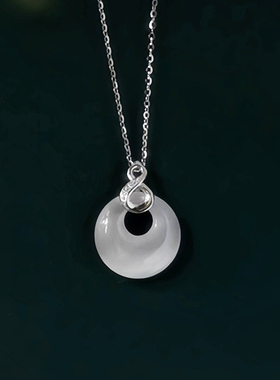 复古风通体S925银项链平安扣小众新中式配饰女款锁骨链白色猫眼石