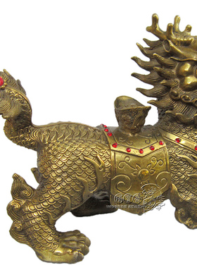 纯铜质麒麟摆件一对骐麟现瑞