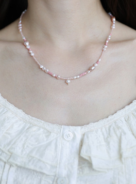 「拾茉」原创青春风天然淡水异形珍珠项链女多巴胺仙气粉色锁骨链