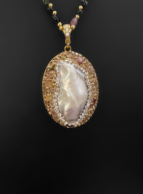 天然异形铜镀18K真金链坠碧玺项链毛衣链ins潮抖音同款