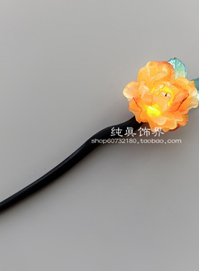 古风檀木仿鲜花发簪汉服配饰品