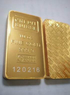 仿真10盎司瑞士金条10oz瑞士银行金条黄铜镀金样品金条道具摆件