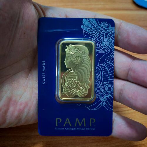 仿真庞博1盎司1:1复刻仿真PAMP金条黄铜镀金金属摆件 - 图1