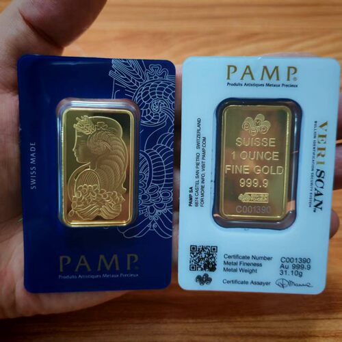 仿真庞博1盎司1:1复刻仿真PAMP金条黄铜镀金金属摆件 - 图0