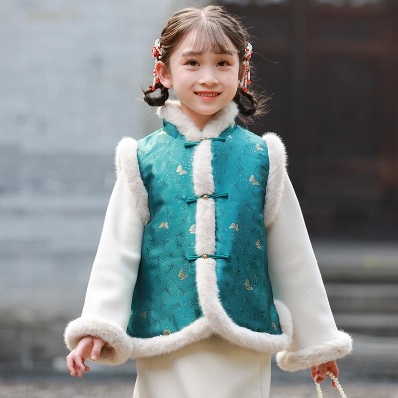 清仓捡漏秋冬季女童旗袍女孩新中式棉服儿童拜年服棉衣古风连衣裙 - 图2