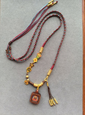 新款新中式藏式民族风吊坠绳扎基拉姆手工擦擦唐卡蝴蝶项链包邮