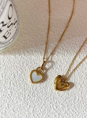 7 rings 法式复古液体爱心造型不规则凹面爱心吊坠钛钢项链