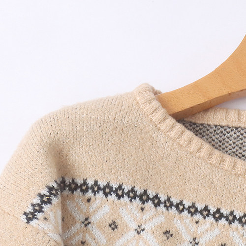 外贸短款圆领钩花毛衣秋 冬新款长袖保暖加厚针织衫休闲上衣22114 - 图3