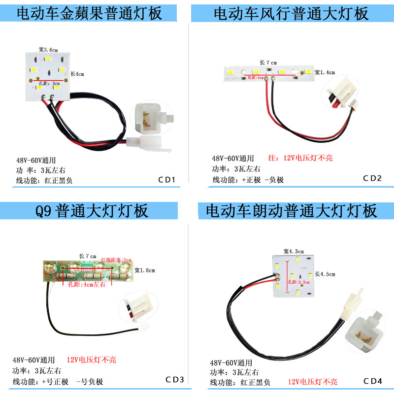 电动车前大灯 二轮三轮电动车LED照明灯 高亮透镜 电动车灯板安装 - 图1