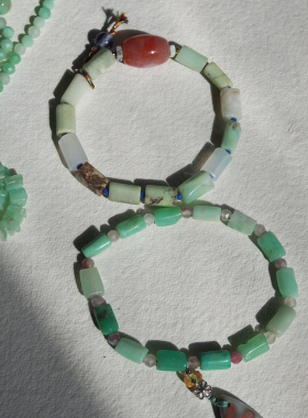 珠莲碧荷 朱红色珊瑚玉嫩绿澳洲玉淡雅水彩风孤品手链