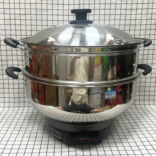 加厚款 201不锈钢多用锅40cm超大容量电炒锅38cm/42cm电蒸锅电火 - 图0
