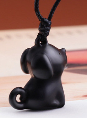 黑檀木生肖狗精致项链吊坠
