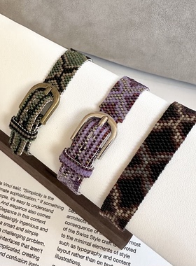 Choker炫酷颈链时尚甜酷蟒蛇纹定制款纯手工串珠皮带扣手链手部饰