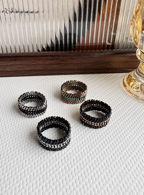 轻奢百搭气质手工编制串珠丝质缎带绸缎面光泽波光粼粼闭口戒指环