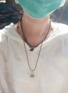 自制手工串珠灯工琉璃蘑菇项链进口土耳其复古琉璃长款毛衣链挂件