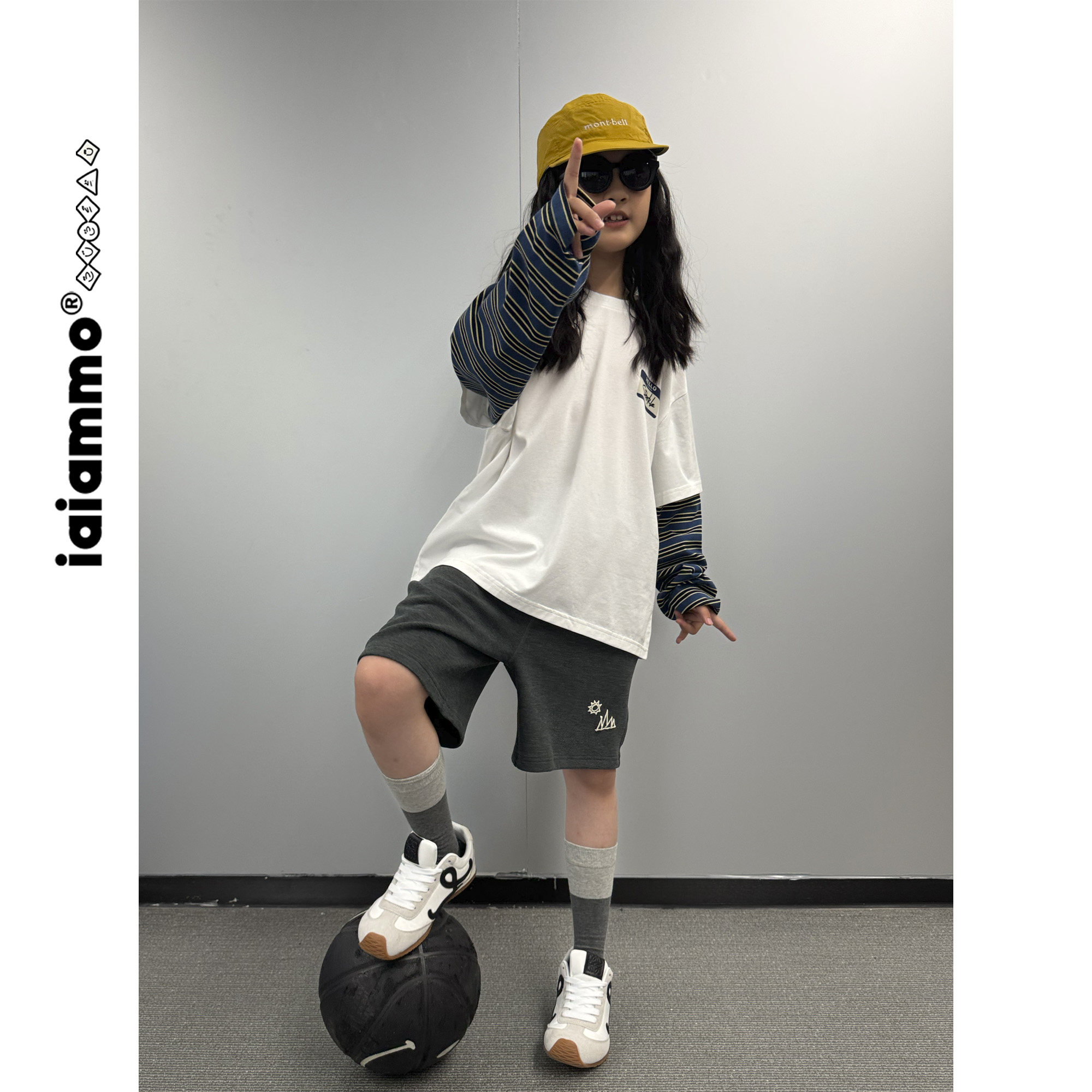 iaiammo丨原创设计25秋铭牌条纹拼袖假两件韩版男女中大童装长T恤,淘宝优惠券,粉丝福利购,淘宝优惠卷