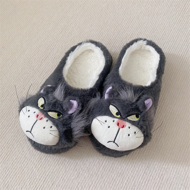 卡通路西法猫咪家居室内地板拖鞋秋冬保暖可爱半包跟棉拖鞋毛绒拖