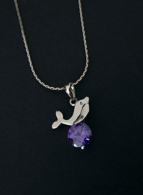 小海豚镶嵌紫色锆石日常短项链
