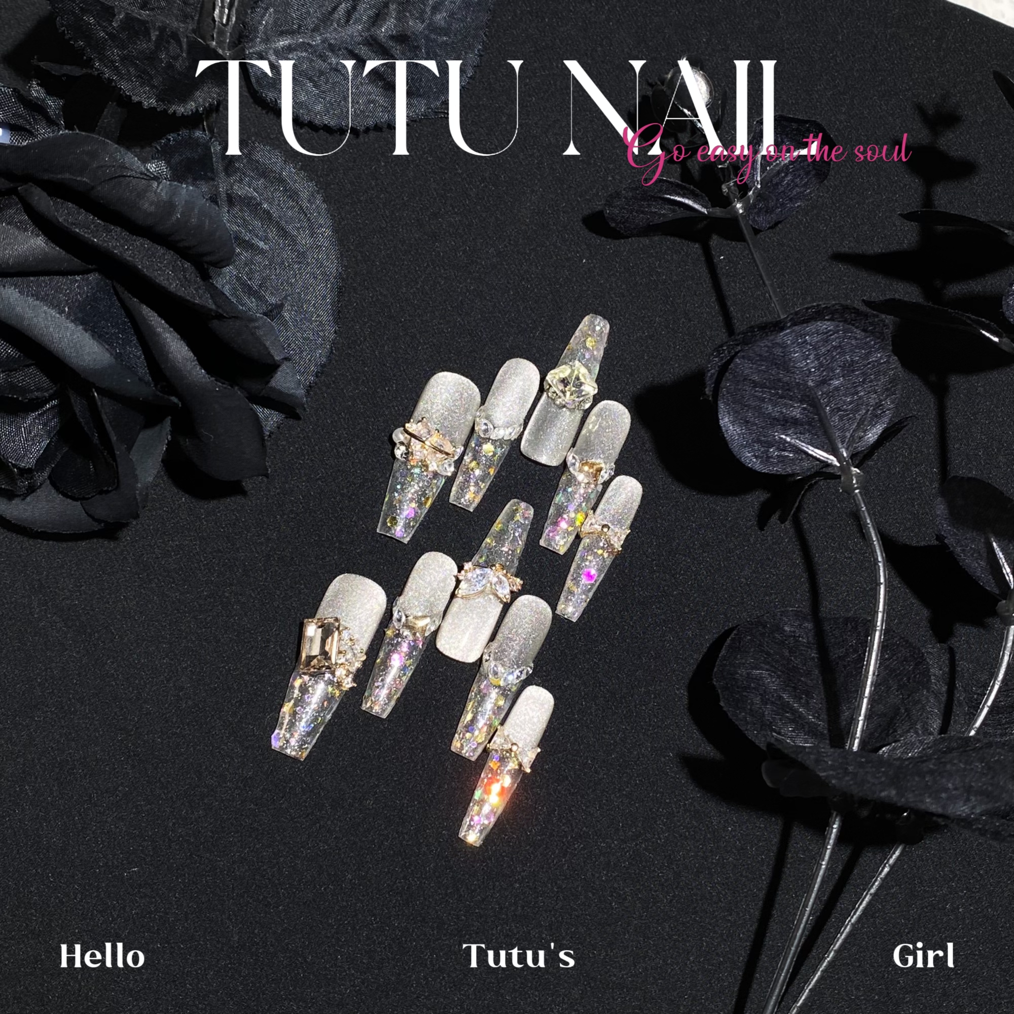 【晚枫】TUTU NAIL手工穿戴秋冬显白美甲重工气质猫眼香槟金高级 - 图1