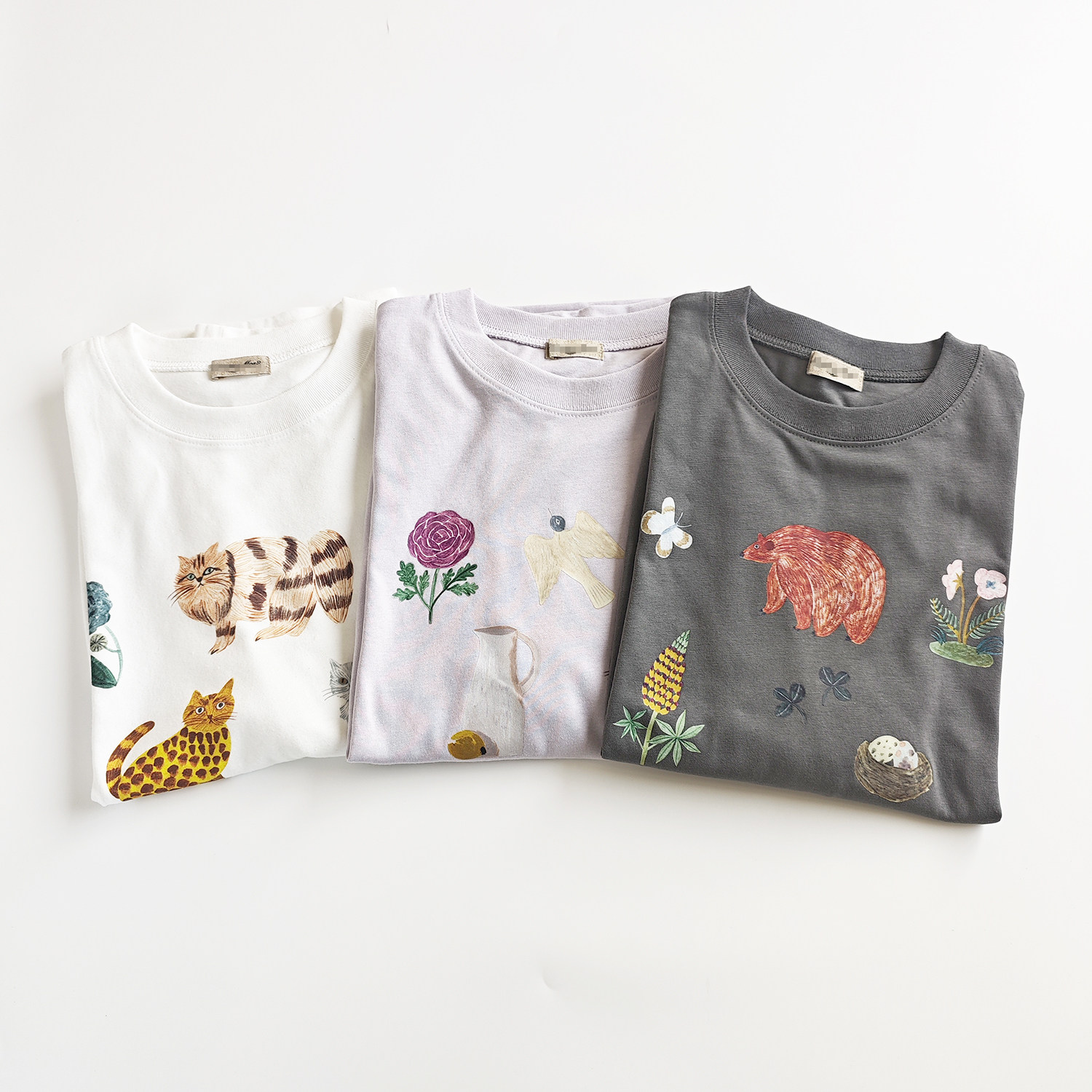 日单森女风日系SM涤棉卡通动物小花印花宽松圆领短袖T恤上衣小衫,淘宝优惠券,粉丝福利购,淘宝优惠卷