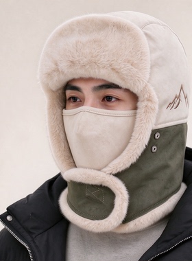 雷锋帽女冬户外东北骑车防风保暖零下防寒滑雪护耳护脸带口罩加厚