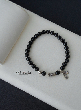 【有鲤】麻瓜|原创天然6mm黑碧玺925银锦鲤手链手串 礼物精致个性