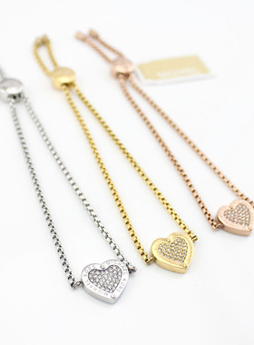 复古玫瑰金满钻mk爱心满钻手链环配饰礼物，孤品