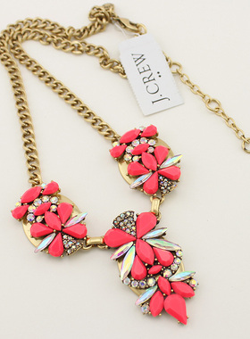 欧美夸张小众设计奢华j.cre*水晶彩色宴会轻奢礼服复项链女气质特