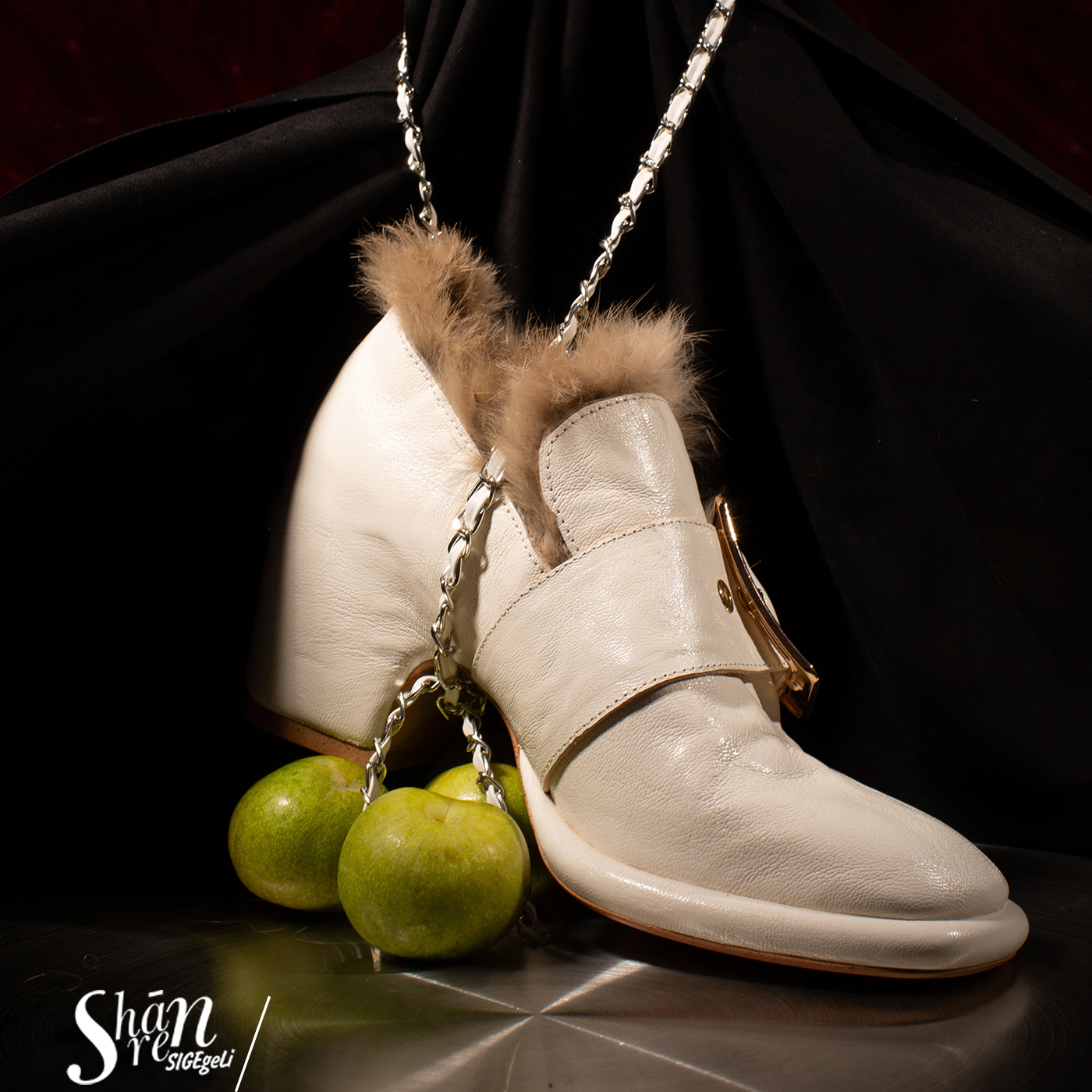 ShānRen高级感兔毛深口真皮单鞋女 法式复古保暖毛毛鞋子粗高跟 - 图2